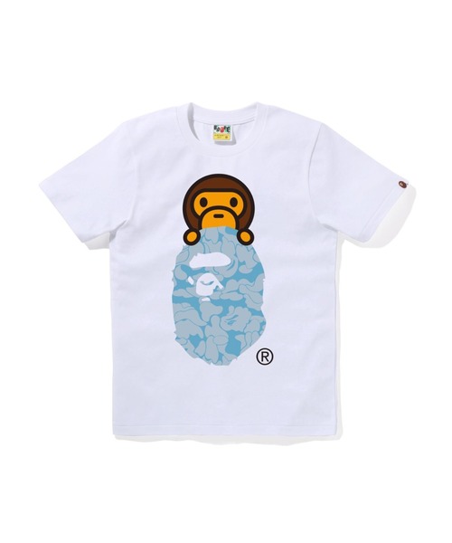 A BATHING APE(アベイシングエイプ)の「SOLID CAMO MILO ON APE HEAD TEE(Tシャツ/カットソー・レディース・ホワイト×ブルー/ホワイト×ピンク・SMALL/X-SMALL/MEDIUM/XX-SMALL)」の1枚目の写真
