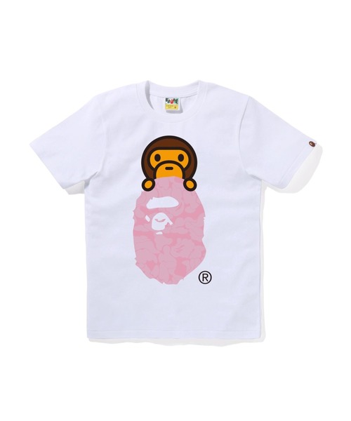 A BATHING APE(アベイシングエイプ)の「SOLID CAMO MILO ON APE HEAD TEE(Tシャツ/カットソー・レディース・ホワイト×ブルー/ホワイト×ピンク・SMALL/X-SMALL/MEDIUM/XX-SMALL)」の2枚目の写真