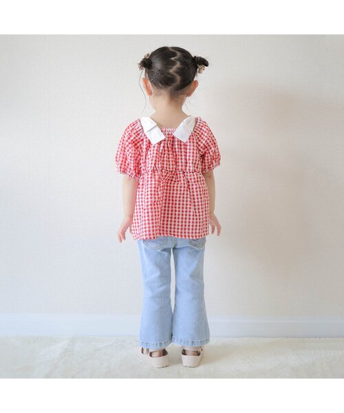 apres les cours（アプレレクール）の「【WEB限定/ジュニア対応】肩リボンギンガムチュニック（チュニック・キッズ・レッド/ブラック・140/130/120/110/100/90/80）」の4枚目の写真