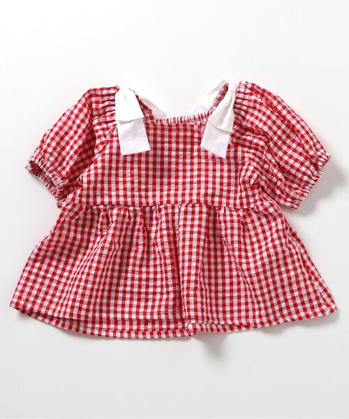 apres les cours（アプレレクール）の「【WEB限定/ジュニア対応】肩リボンギンガムチュニック（チュニック・キッズ・レッド/ブラック・140/130/120/110/100/90/80）」の11枚目の写真