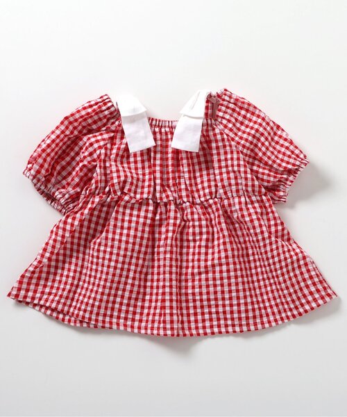 apres les cours（アプレレクール）の「【WEB限定/ジュニア対応】肩リボンギンガムチュニック（チュニック・キッズ・レッド/ブラック・140/130/120/110/100/90/80）」の12枚目の写真