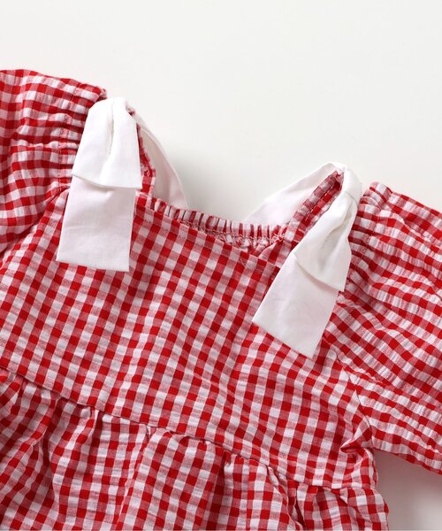 apres les cours（アプレレクール）の「【WEB限定/ジュニア対応】肩リボンギンガムチュニック（チュニック・キッズ・レッド/ブラック・140/130/120/110/100/90/80）」の13枚目の写真