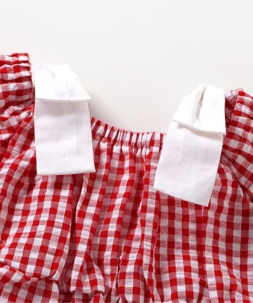 apres les cours（アプレレクール）の「【WEB限定/ジュニア対応】肩リボンギンガムチュニック（チュニック・キッズ・レッド/ブラック・140/130/120/110/100/90/80）」の14枚目の写真