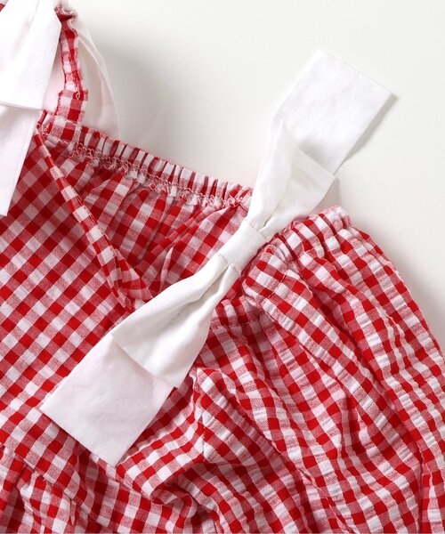 apres les cours（アプレレクール）の「【WEB限定/ジュニア対応】肩リボンギンガムチュニック（チュニック・キッズ・レッド/ブラック・140/130/120/110/100/90/80）」の15枚目の写真