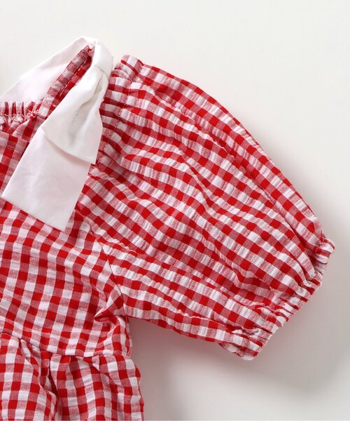 apres les cours（アプレレクール）の「【WEB限定/ジュニア対応】肩リボンギンガムチュニック（チュニック・キッズ・レッド/ブラック・140/130/120/110/100/90/80）」の17枚目の写真