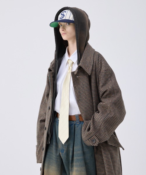 soerte（ソエルテ）の「Heavy Melton Check Shaggy Over Coat / ヘビーメルトンチェックシャギーコート（ステンカラーコート・メンズ・ブラック/チェック・1/3/2）」の15枚目の写真