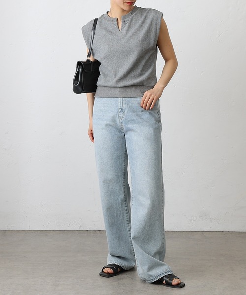 COLONY 2139（コロニートゥーワンスリーナイン）の「WEB限定/ワッフルキーネックフレンチスリーブトップス（Tシャツ/カットソー・レディース・ライトグレー/ブラック/グレー・FREE）」の14枚目の写真