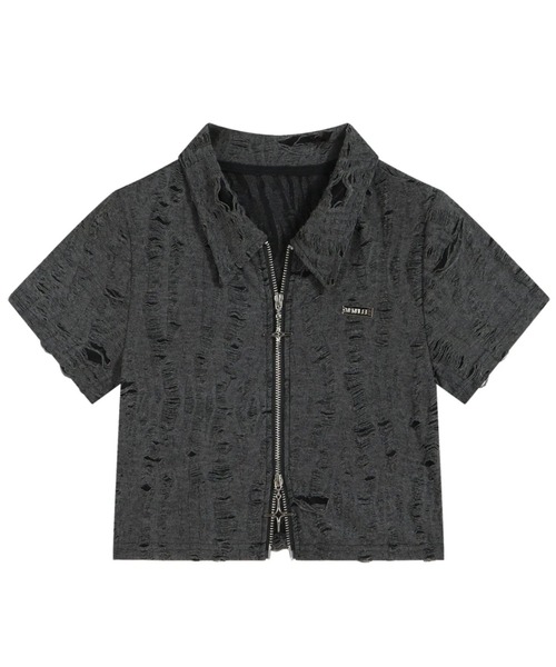 tシャツ ダメージダブルジップポロトップス レディース KsG tシャツ ダメージダブルジップポロトップス レディース