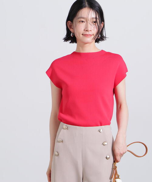 N.（N. Natural Beauty Basic）（エヌエヌナチュラルビューティーベーシック）の「総針モックネックフレンチニット（ニット/セーター・レディース・オフホワイト/ブラック/ブラウン/レッド・MEDIUM）」の4枚目の写真