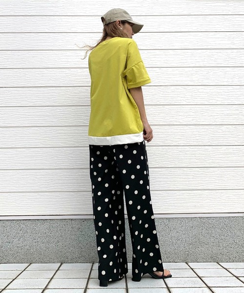 Q(キュー)の「配色ポケットT(Tシャツ/カットソー・レディース・ライム/ブラック/アイボリー・MEDIUM)」の14枚目の写真