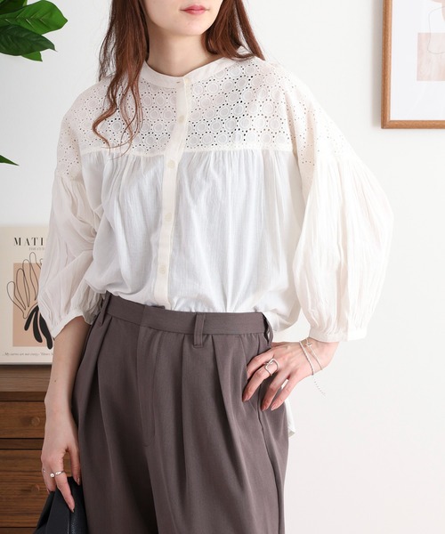 【ＳＥＴＵＰ対応】コットン刺繍ノースリブラウス シフリー刺繍ブラウス（シャツ/ブラウス）｜MOTO（モト）の