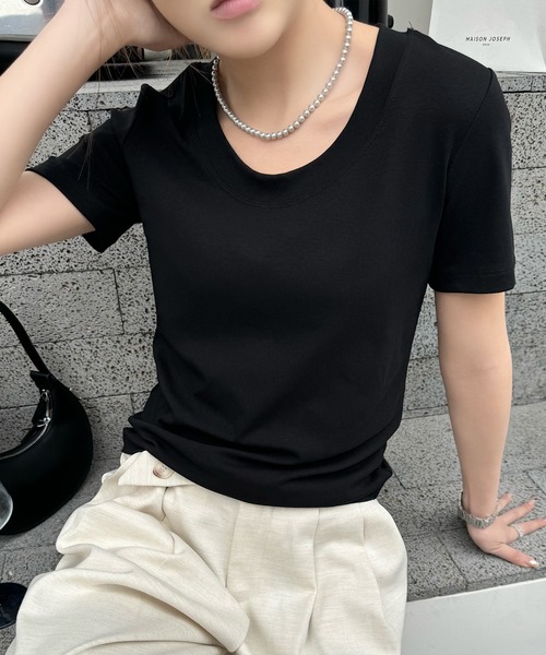 Lace Ladies(レースレディース)の「ラウンドネック ベーシック タイト 半袖 Tシャツ(Tシャツ/カットソー・レディース・ベージュ/ホワイト/ブラック/ラベンダー/ピンク/ブラウン・FREE)」の7枚目の写真
