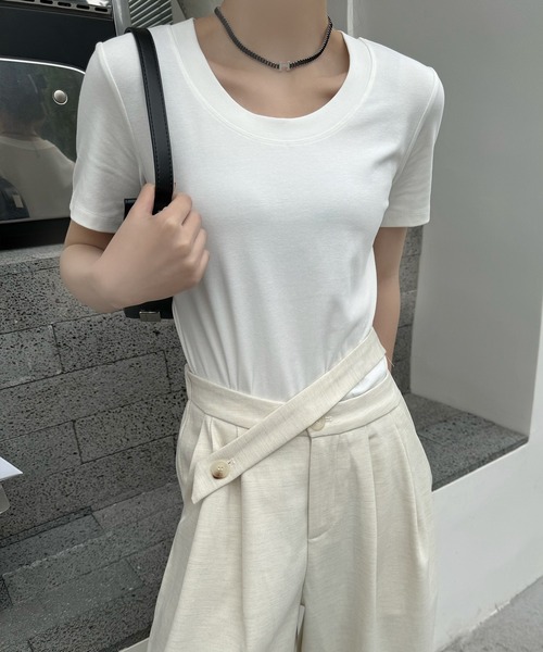 Lace Ladies(レースレディース)の「ラウンドネック ベーシック タイト 半袖 Tシャツ(Tシャツ/カットソー・レディース・ベージュ/ホワイト/ブラック/ラベンダー/ピンク/ブラウン・FREE)」の8枚目の写真