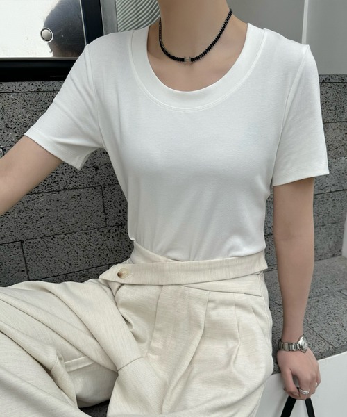 Lace Ladies(レースレディース)の「ラウンドネック ベーシック タイト 半袖 Tシャツ(Tシャツ/カットソー・レディース・ベージュ/ホワイト/ブラック/ラベンダー/ピンク/ブラウン・FREE)」の9枚目の写真
