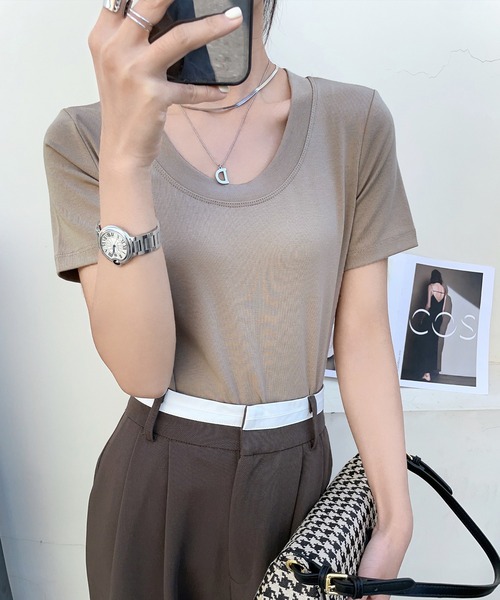 Lace Ladies(レースレディース)の「ラウンドネック ベーシック タイト 半袖 Tシャツ(Tシャツ/カットソー・レディース・ベージュ/ホワイト/ブラック/ラベンダー/ピンク/ブラウン・FREE)」の11枚目の写真