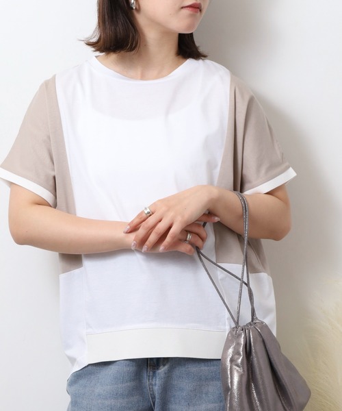エグランティーヌ EGLANTINE デニム加工ロゴ 半袖カットソー （オフホワイト） エグランティーヌ EGLANTINE デニム加工ロゴ 半袖カットソー