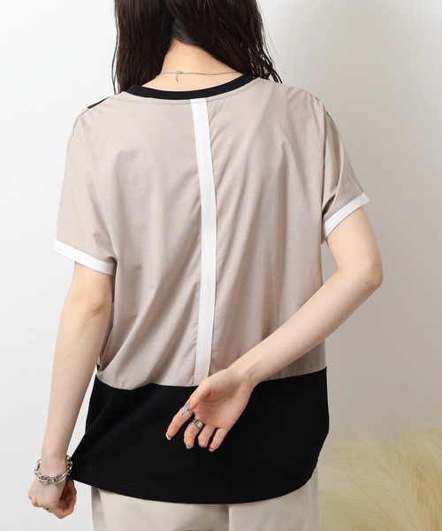 EGLANTINE(エグランティーヌ)の「EGLANTINE バックライン 配色切替カットソー(Tシャツ/カットソー・レディース・ブラック/グレイッシュベージュ/オフホワイト・40)」の12枚目の写真