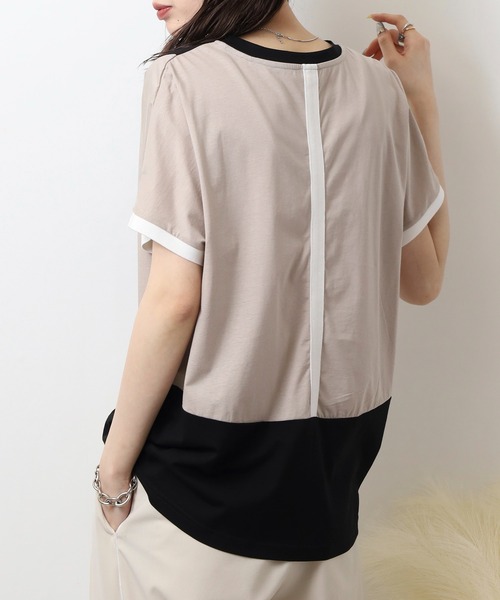 EGLANTINE(エグランティーヌ)の「EGLANTINE バックライン 配色切替カットソー(Tシャツ/カットソー・レディース・ブラック/グレイッシュベージュ/オフホワイト・40)」の13枚目の写真