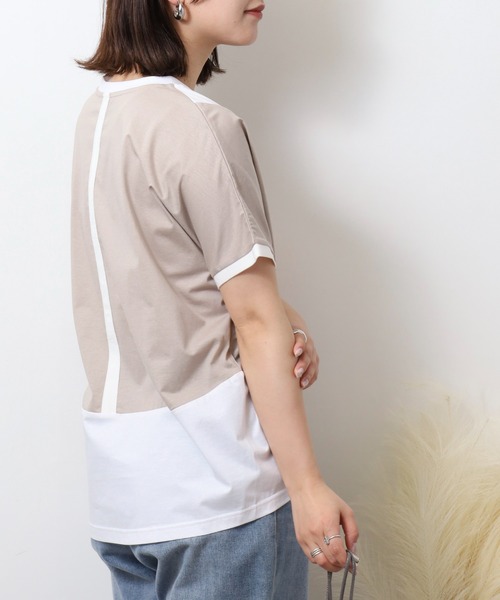 エグランティーヌ EGLANTINE バックタックデザインTシャツ 素材切り替え 裾シアーカットソー （オフホワイト） エグランティーヌ EGLANTINE バックタックデザインTシャツ 素材