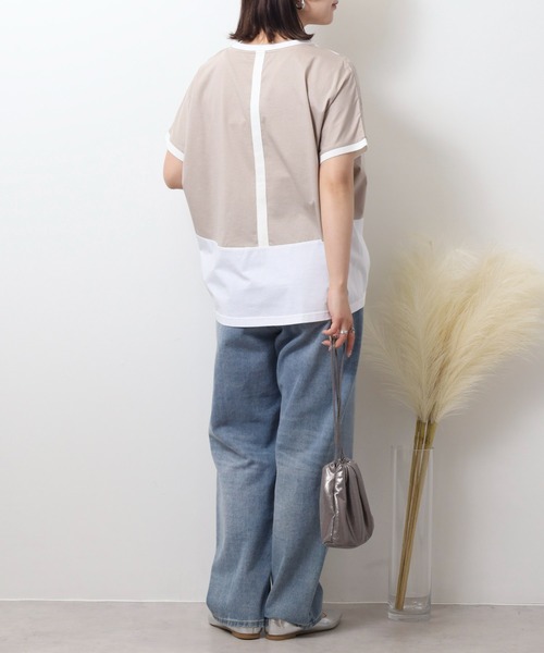 セール】EGLANTINE バックライン 配色切替カットソー（Tシャツ