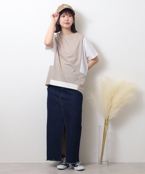 tシャツ EGLANTINE バックライン 配色切替カットソー レディース セール】EGLANTINE バックライン 配色切替カットソー（Tシャツ
