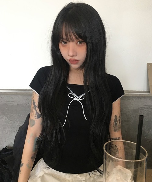 anyonemore(エニワンモア)の「フロントシャーリングリボンレース半袖Tシャツ(Tシャツ/カットソー・レディース・ホワイト/グレー/ブラック・FREE)」の3枚目の写真