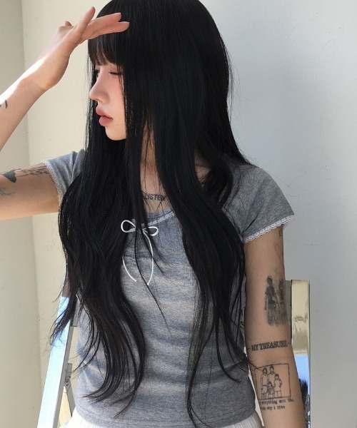 anyonemore(エニワンモア)の「フロントシャーリングリボンレース半袖Tシャツ(Tシャツ/カットソー・レディース・ホワイト/グレー/ブラック・FREE)」の8枚目の写真
