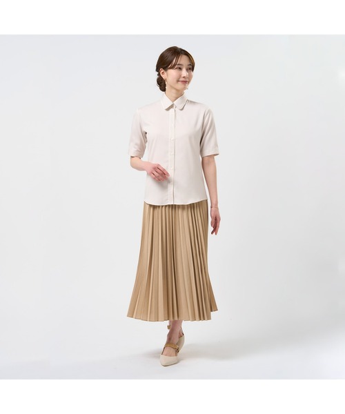 TOKYO SHIRTS(トウキョウシャツ)の「【吸水速乾】【COFREX】前立パイピングブラウス 五分袖 レディースデザインシャツ(シャツ/ブラウス・レディース・ベージュ・S/M/L/LL/XL)」の3枚目の写真