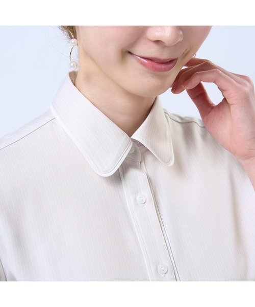 TOKYO SHIRTS(トウキョウシャツ)の「【吸水速乾】【COFREX】前立パイピングブラウス 五分袖 レディースデザインシャツ(シャツ/ブラウス・レディース・ベージュ・S/M/L/LL/XL)」の4枚目の写真