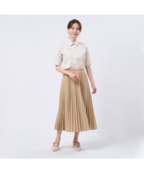 TOKYO SHIRTS(トウキョウシャツ)の「【吸水速乾】【COFREX】前立パイピングブラウス 五分袖 レディースデザインシャツ(シャツ/ブラウス・レディース・ベージュ・S/M/L/LL/XL)」の2枚目の写真