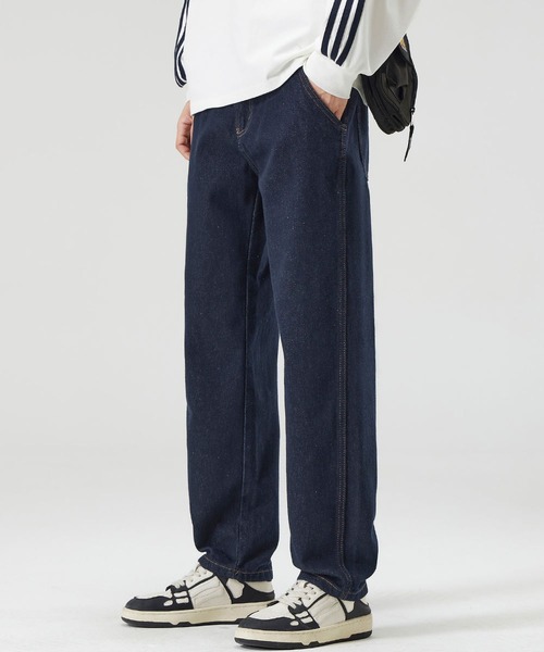 LOWO(ロワ)の「綿混ハイウエストストレートデニムパンツ(デニムパンツ・メンズ・ネイビー・S/M/L)」の2枚目の写真