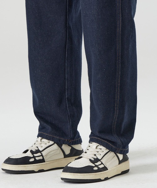 LOWO(ロワ)の「綿混ハイウエストストレートデニムパンツ(デニムパンツ・メンズ・ネイビー・S/M/L)」の4枚目の写真