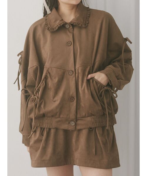 merry jenny ギャザーリボンフェイクスエードジャケット アイボリー メリージェニー merry jenny ギャザーリボンフェイクスエード