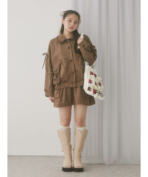 merry jenny ギャザーリボンフェイクスエードジャケット アイボリー メリージェニー merry jenny ギャザーリボンフェイクスエード