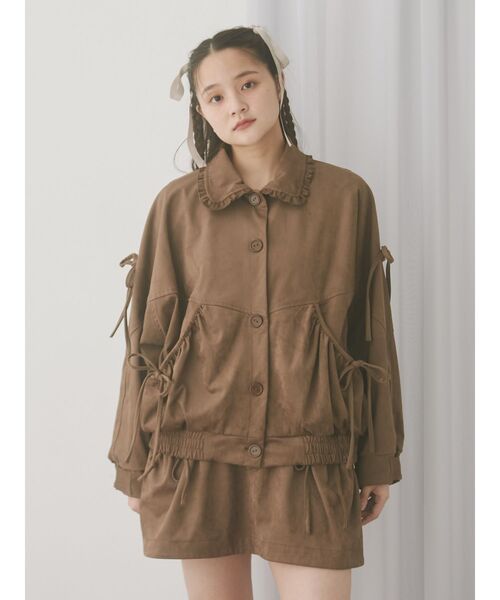 merry jenny（メリージェニー）の「ギャザーリボンフェイクスエードジャケット（ライダースジャケット・レディース・アイボリー/ブラウン・FREE）」の22枚目の写真