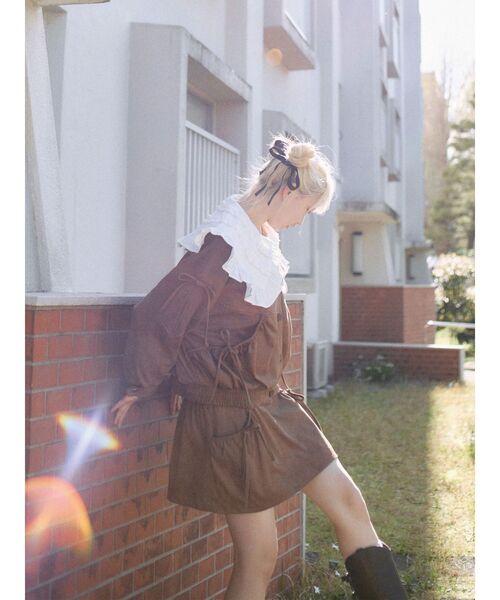 merry jenny（メリージェニー）の「ギャザーリボンフェイクスエードジャケット（ライダースジャケット・レディース・アイボリー/ブラウン・FREE）」の21枚目の写真