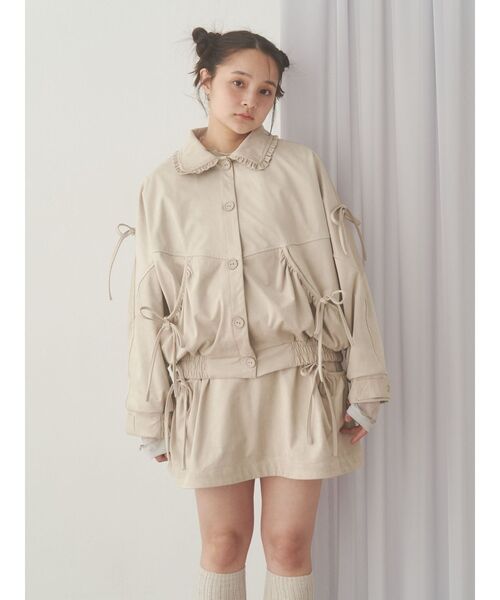 merry jenny（メリージェニー）の「ギャザーリボンフェイクスエードジャケット（ライダースジャケット・レディース・アイボリー/ブラウン・FREE）」の20枚目の写真