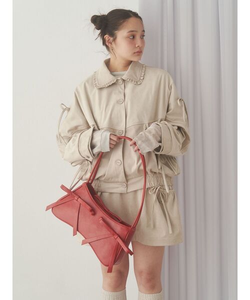 merry jenny（メリージェニー）の「ギャザーリボンフェイクスエードジャケット（ライダースジャケット・レディース・アイボリー/ブラウン・FREE）」の19枚目の写真