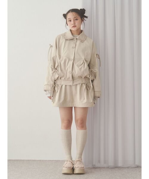 merry jenny（メリージェニー）の「ギャザーリボンフェイクスエードジャケット（ライダースジャケット・レディース・アイボリー/ブラウン・FREE）」の17枚目の写真