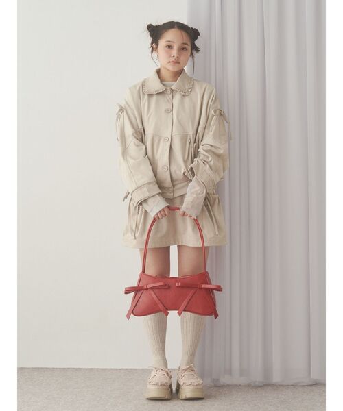 merry jenny ギャザーリボンフェイクスエードジャケット アイボリー メリージェニー merry jenny ギャザーリボンフェイクスエード