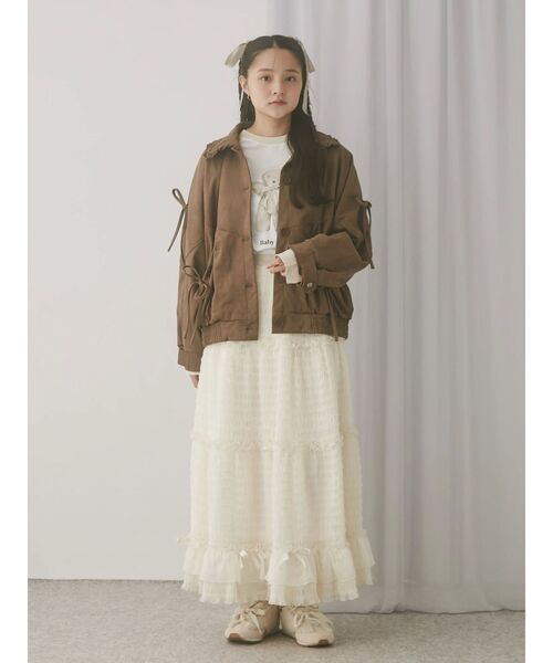 ギャザーリボンフェイクスエードジャケット（ライダースジャケット