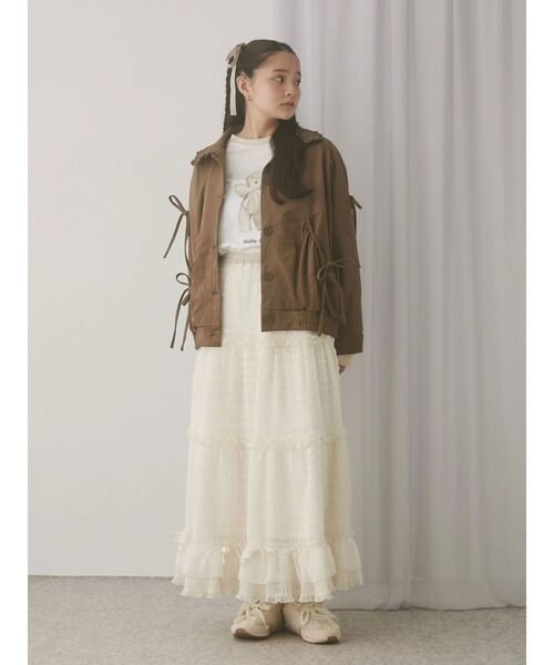merry jenny（メリージェニー）の「ギャザーリボンフェイクスエードジャケット（ライダースジャケット・レディース・アイボリー/ブラウン・FREE）」の12枚目の写真