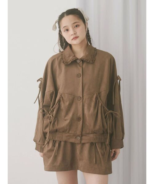 ギャザーリボンフェイクスエードジャケット（ライダースジャケット