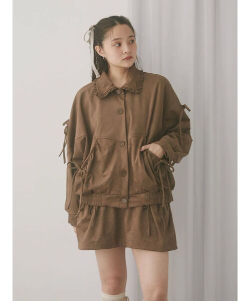 merry jenny（メリージェニー）の「ギャザーリボンフェイクスエードジャケット（ライダースジャケット・レディース・アイボリー/ブラウン・FREE）」の10枚目の写真