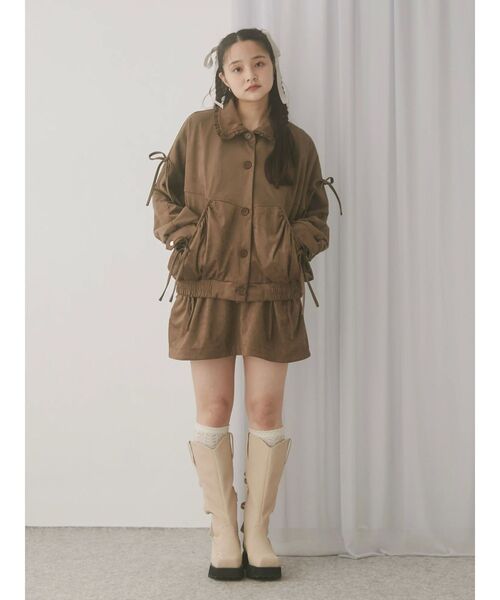 ギャザーリボンフェイクスエードジャケット（ライダースジャケット