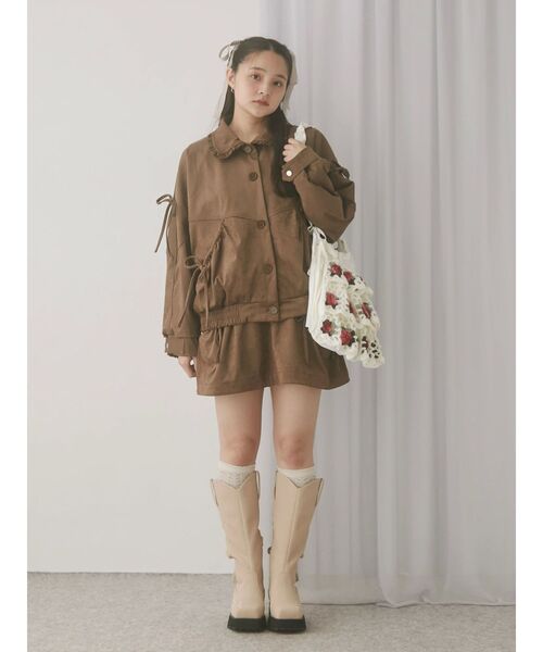 ギャザーリボンフェイクスエードジャケット（ライダースジャケット