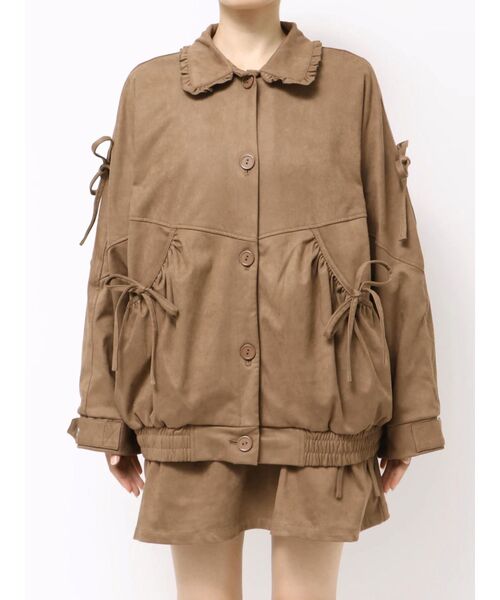 merry jenny ギャザーリボンフェイクスエードジャケット アイボリー メリージェニー merry jenny ギャザーリボンフェイクスエード