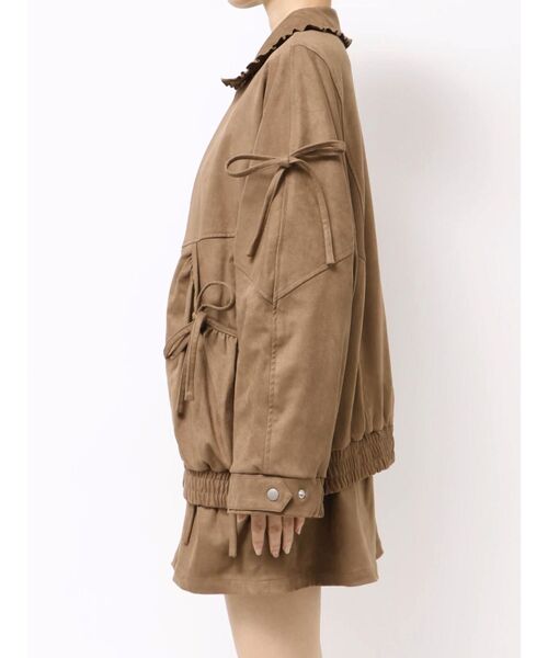 merry jenny（メリージェニー）の「ギャザーリボンフェイクスエードジャケット（ライダースジャケット・レディース・アイボリー/ブラウン・FREE）」の5枚目の写真