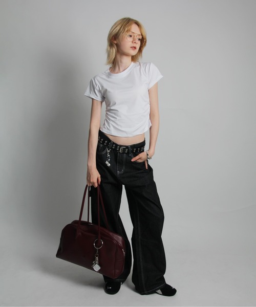 IMARI(イマリ)の「【 IMARI / イマリ 】 サイド シャーリング シンプル Tシャツ(Tシャツ/カットソー・レディース・グレー/ブラック/ホワイト・L/M)」の10枚目の写真