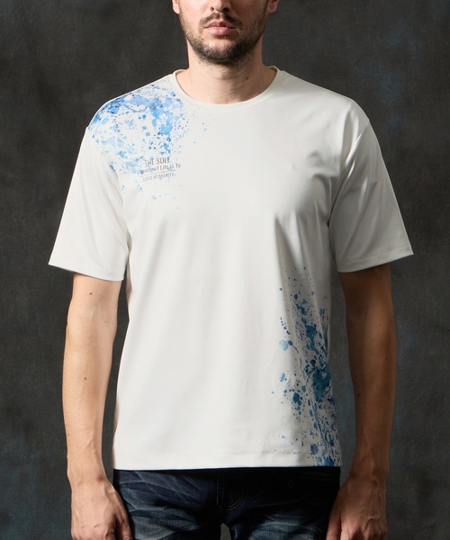 Marshmello Spray Tシャツ 半袖 Blue 送料込み スプラッタープリント半袖Tシャツ（Tシャツ/カットソー